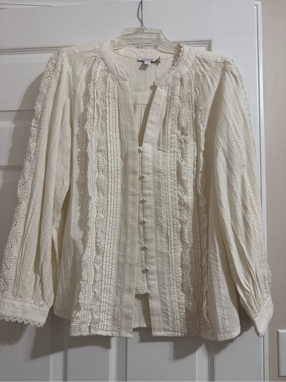 Chico's Cream Lace-Detail Button Blouse